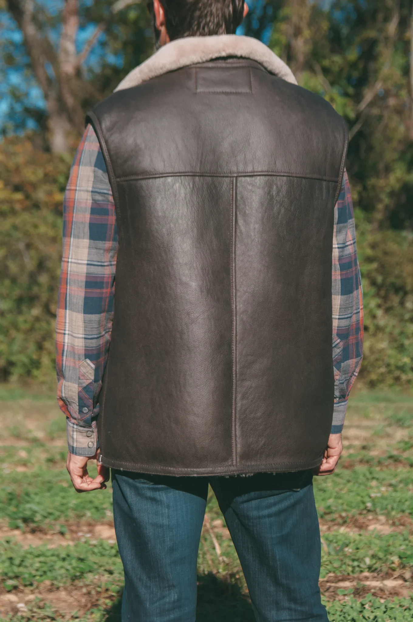 Sheepskin Mens Vest in Brown Leather - Image 6
